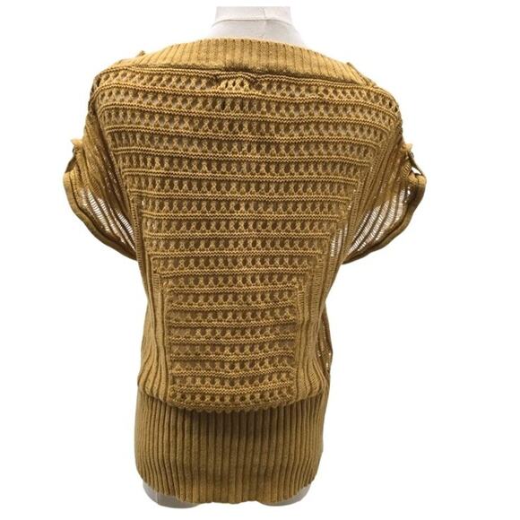 Mudd Womens Chunky Open Knit Cardigan Sweater Sz L Yellow Boho Short Sleeve - Picture 3 of 7